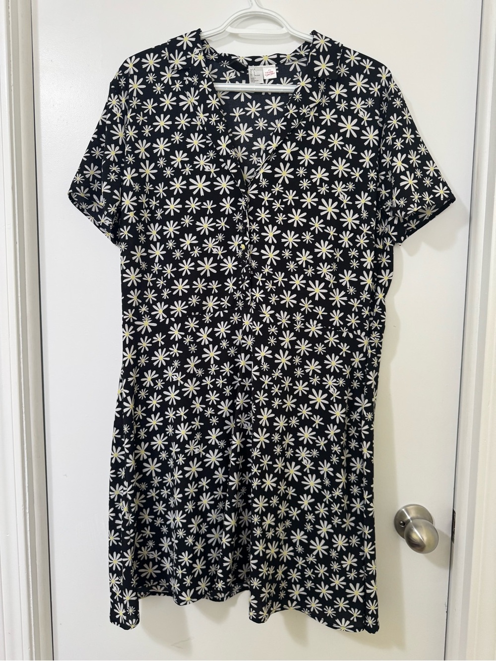 H&M Black Mini Dress with Cream Daisy Print